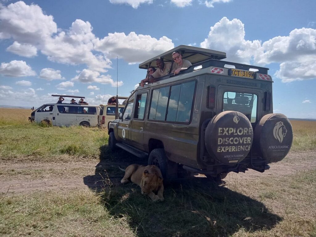 4x4 safari vehicle on game drive in Masai Mara National Reserve, Kenya