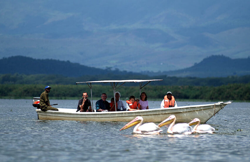 Guests enjoying a boat ride on Lake Naivasha, Kenya