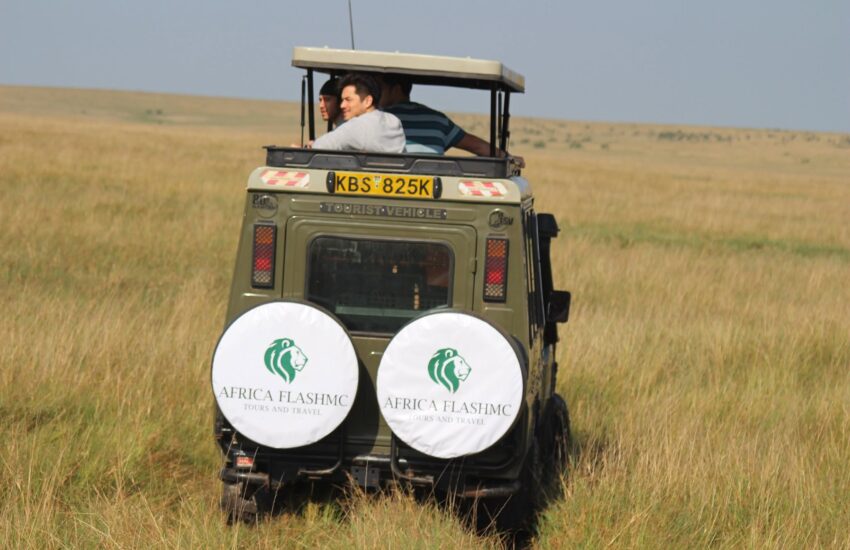 Guests on a game drive during a 3-day Masai Mara safari from Nairobi