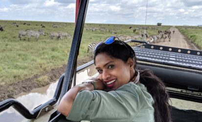 Guest in our 4 x 4 Safari Jeep on a 3 day Tsavo East and West Safari