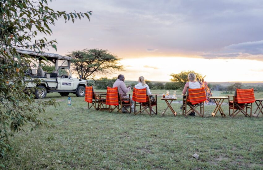 Sundowner drinks overlooking the Mara plains at Zebra Plains Mara Camp 2