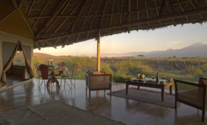 Tented suite at Tortilis Camp with views of Kilimanjaro