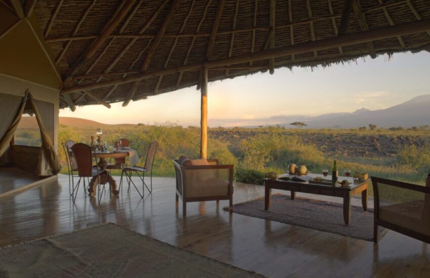 Tented suite at Tortilis Camp with views of Kilimanjaro