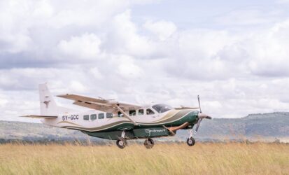 Small plane on the Amboseli airstrip on a 2-day fly-in safari from Nairobi