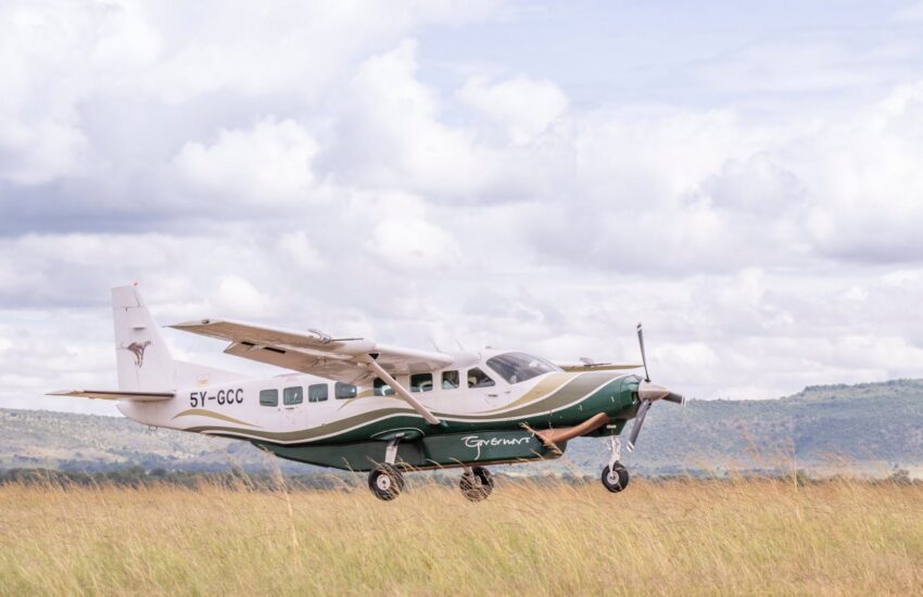 Small plane on the Amboseli airstrip on a 2-day fly-in safari from Nairobi
