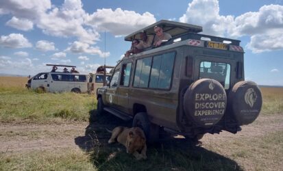 4x4 safari vehicles on a game drive across the savannah during a Kenya Honeymoon Safari.