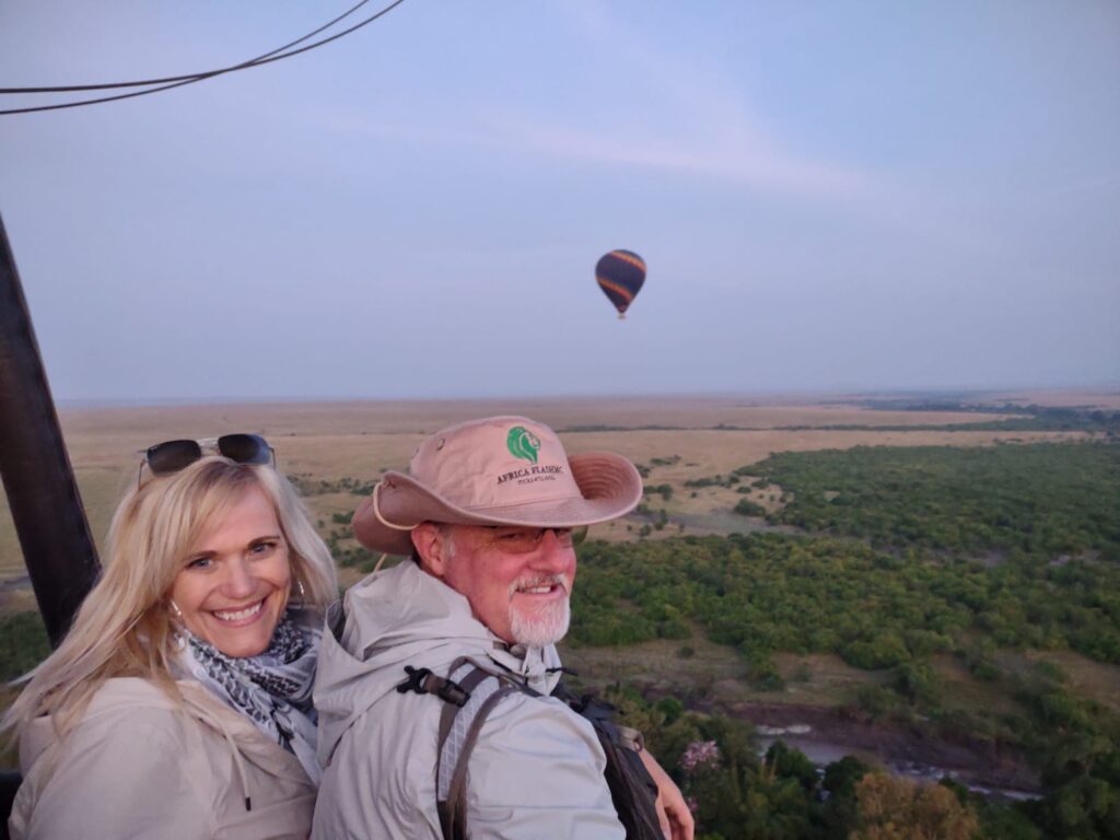 A family Hot air balloon at sunrise over the Serengeti National Park, Tanzania