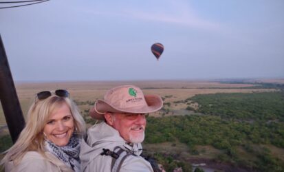 A family Hot air balloon at sunrise over the Serengeti National Park, Tanzania