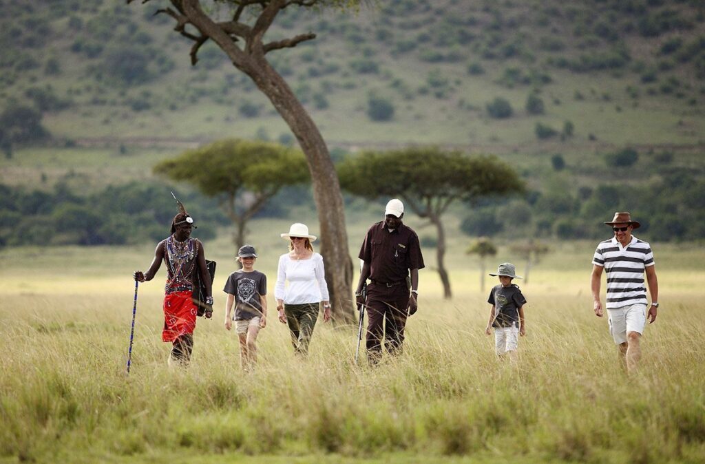 Family on a Guided Walking Safari in Tanzania, Serengeti